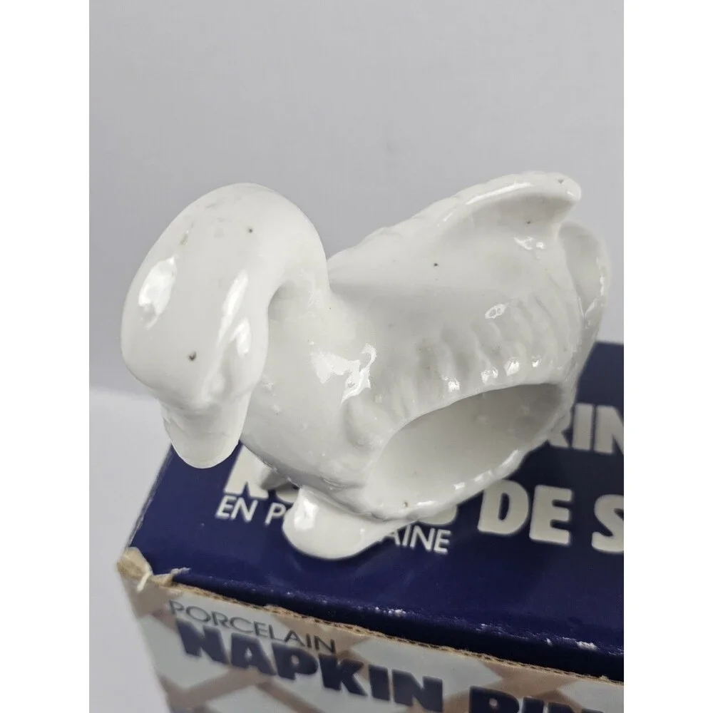 White Duck Goose Swan Porcelain Napkin Rings Holders Vintage set of 4